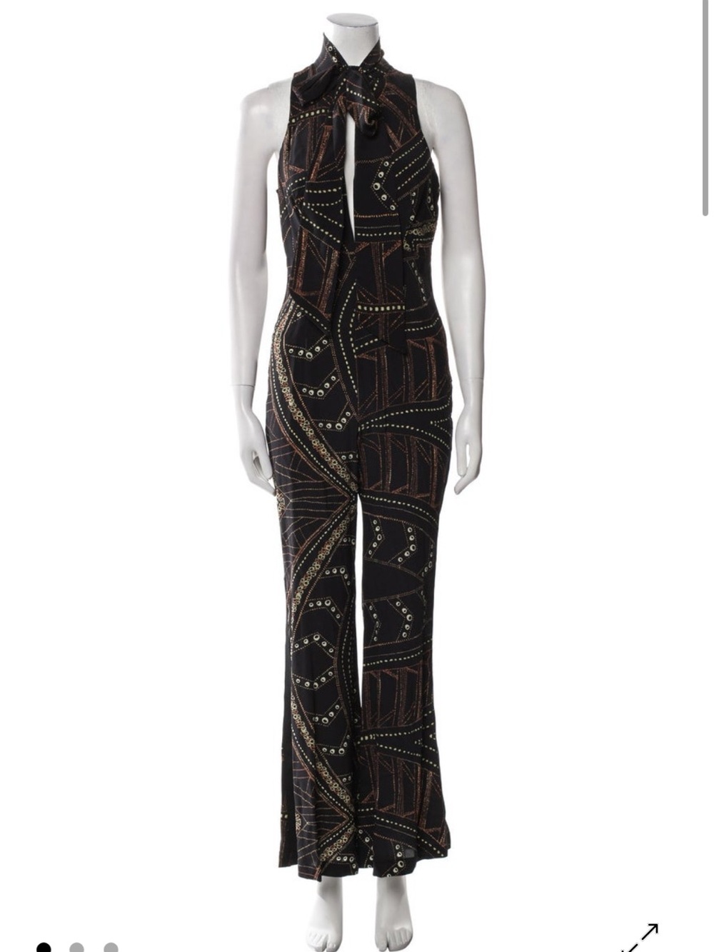 Sleeveless Black Geometric Halter Maxi Dress